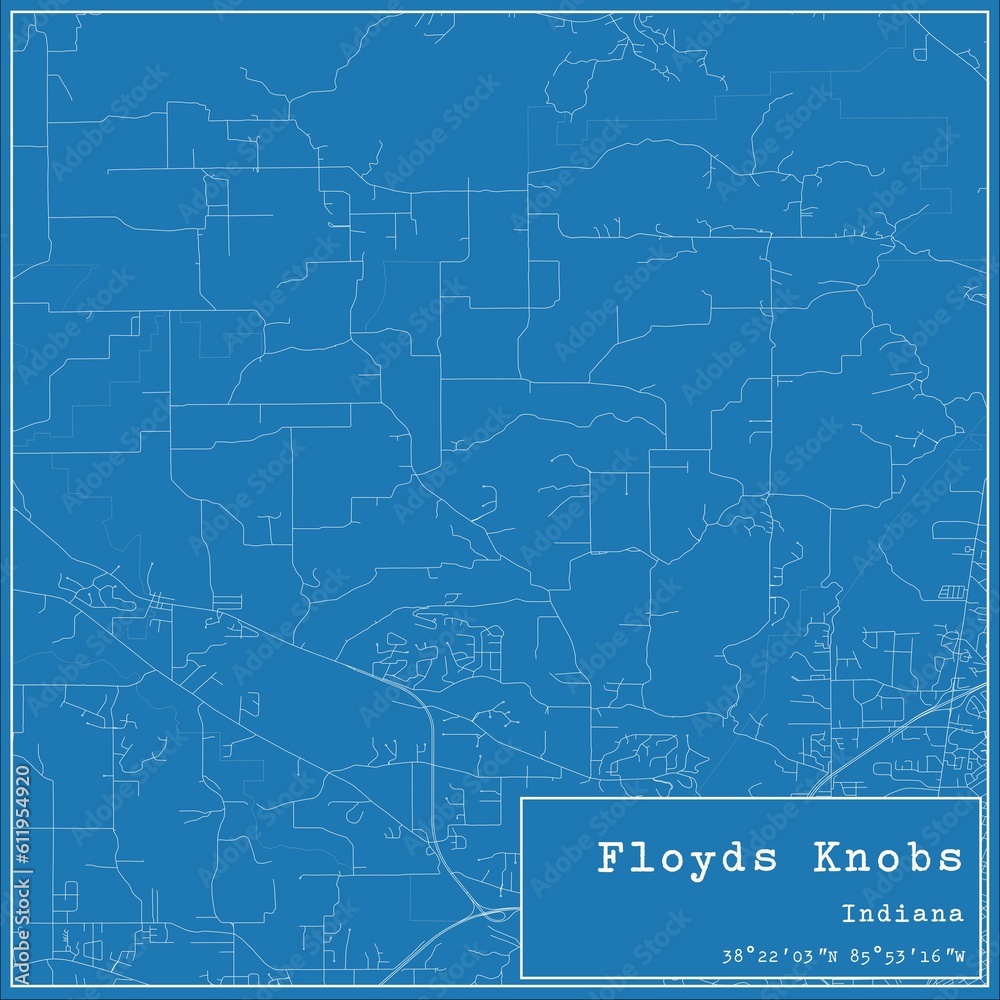 Blueprint US city map of Floyds Knobs, Indiana.