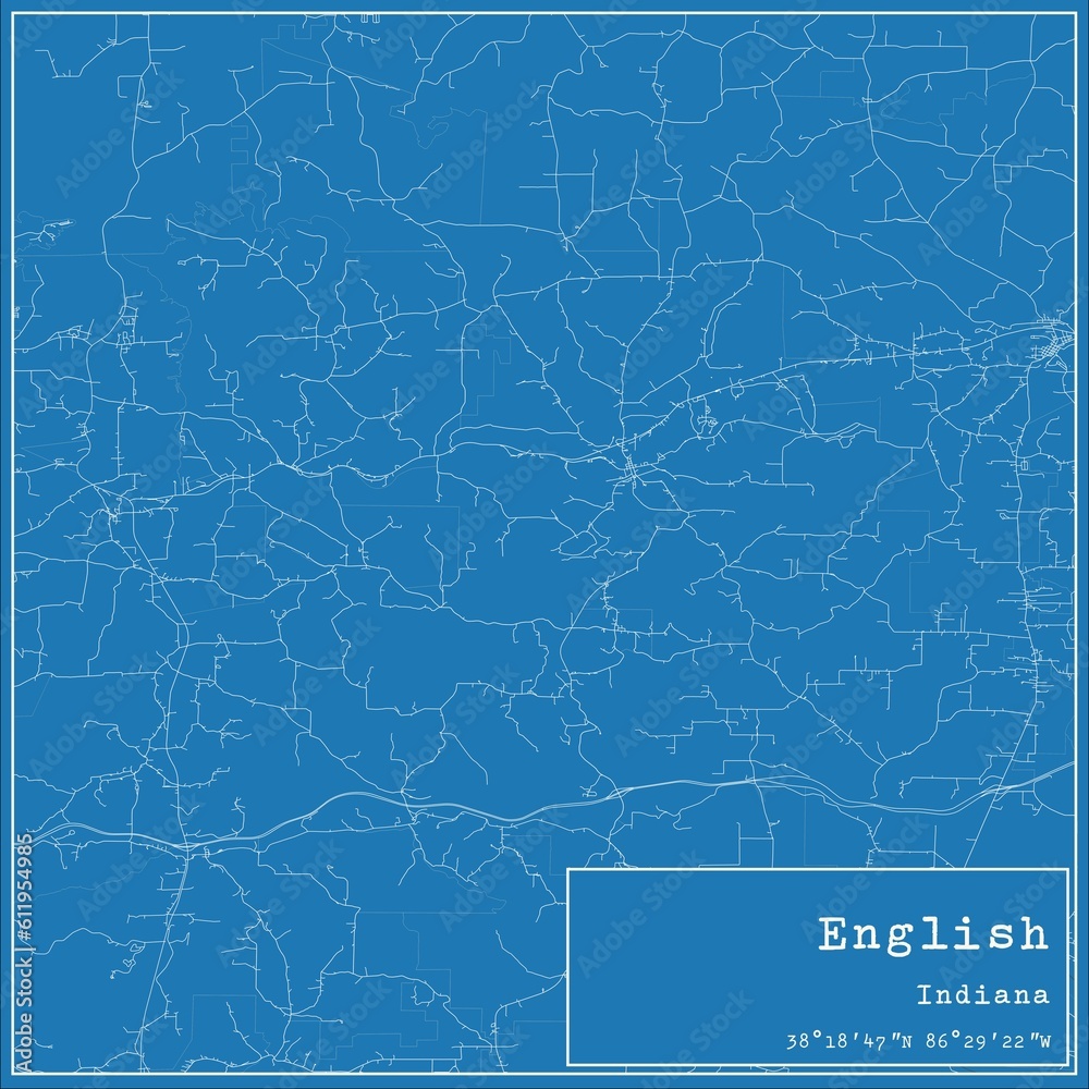 Blueprint US city map of English, Indiana. Blueprint US city map of English, Indiana.