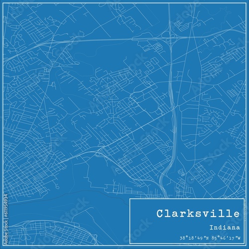 Blueprint US city map of Clarksville, Indiana.