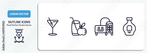 drinks outline icons set. drinks thin line icons pack included manhattan drink, juice, brewery, cognac vector.