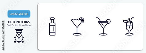 drinks outline icons set. drinks thin line icons pack included wine bottles, sidecar drink, cocktail, tropical itch vector.