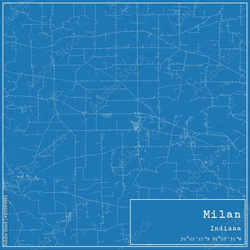 Blueprint US city map of Milan, Indiana.