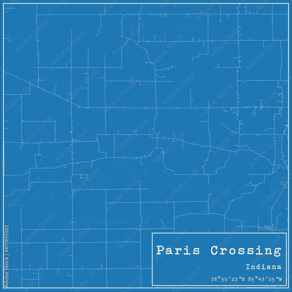 Blueprint US city map of Paris Crossing, Indiana. Blueprint US city map of Paris Crossing, Indiana.