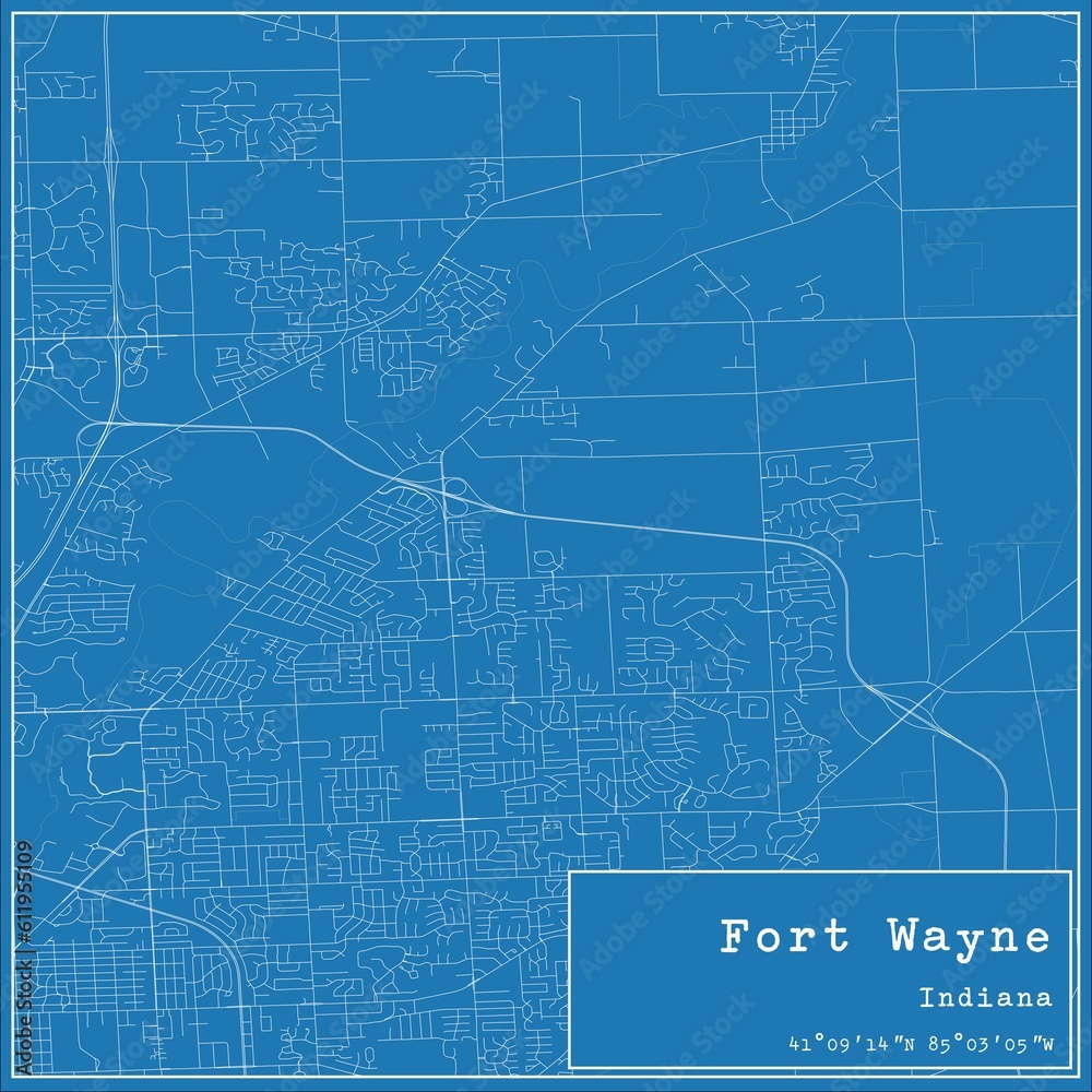 Blueprint US city map of Fort Wayne, Indiana. Blueprint US city map of Fort Wayne, Indiana.