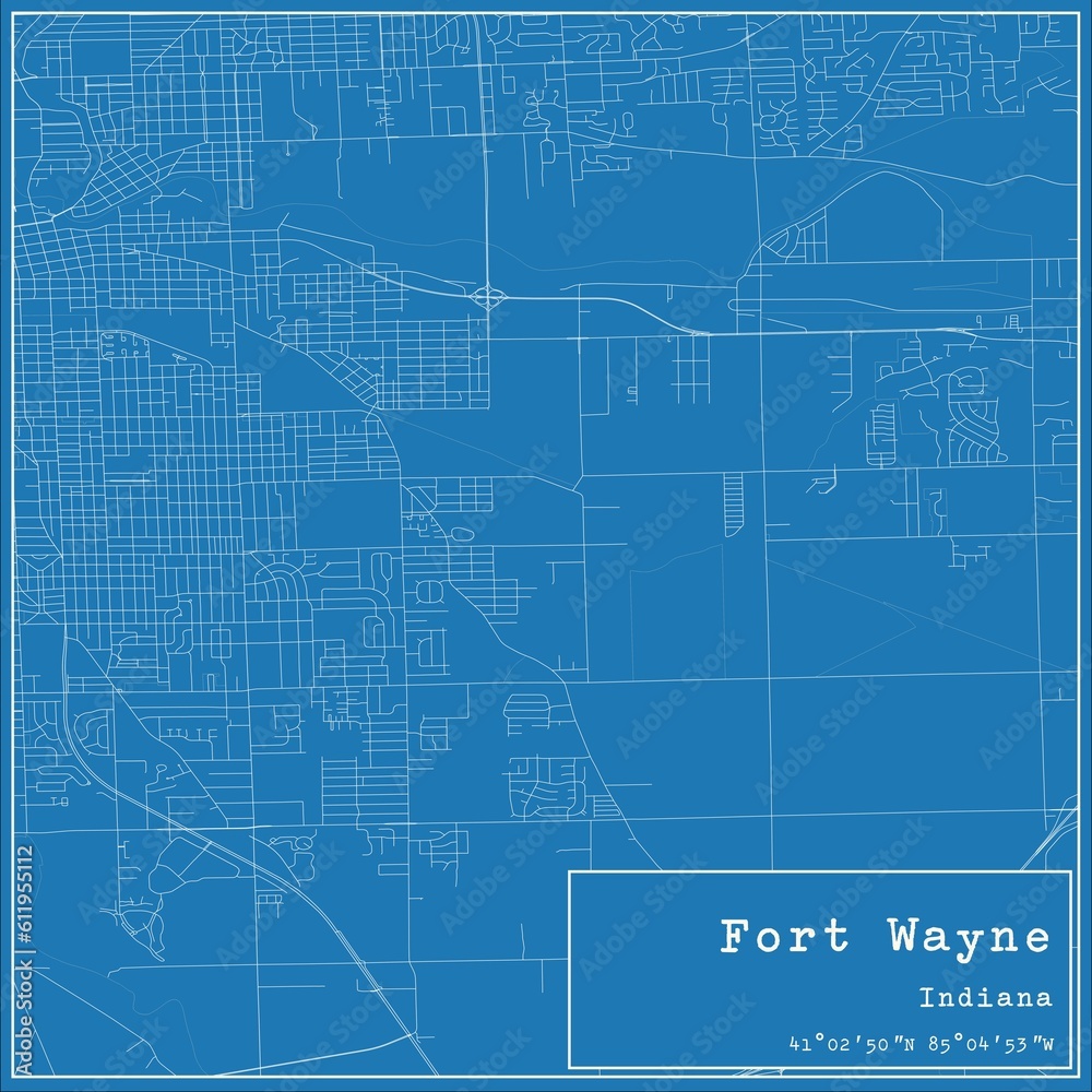 Blueprint US city map of Fort Wayne, Indiana.