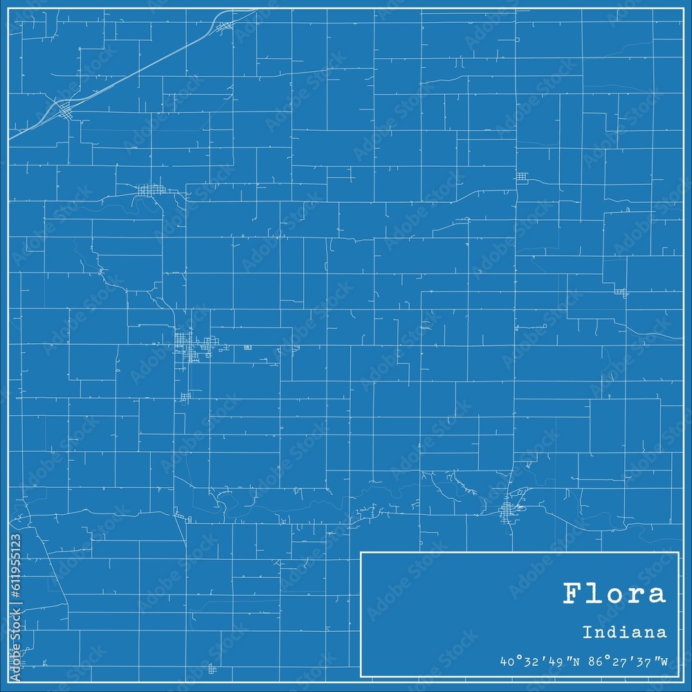 Obraz premium Blueprint US city map of Flora, Indiana.