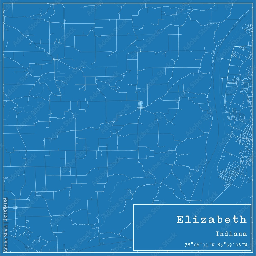 Blueprint US city map of Elizabeth, Indiana.