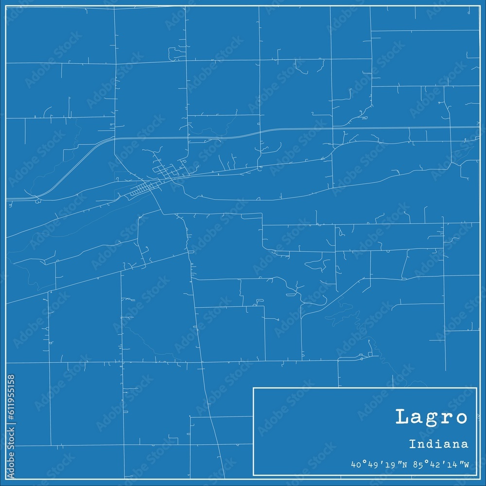 Blueprint US city map of Lagro, Indiana.