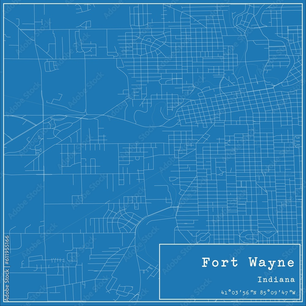 Blueprint US city map of Fort Wayne, Indiana.