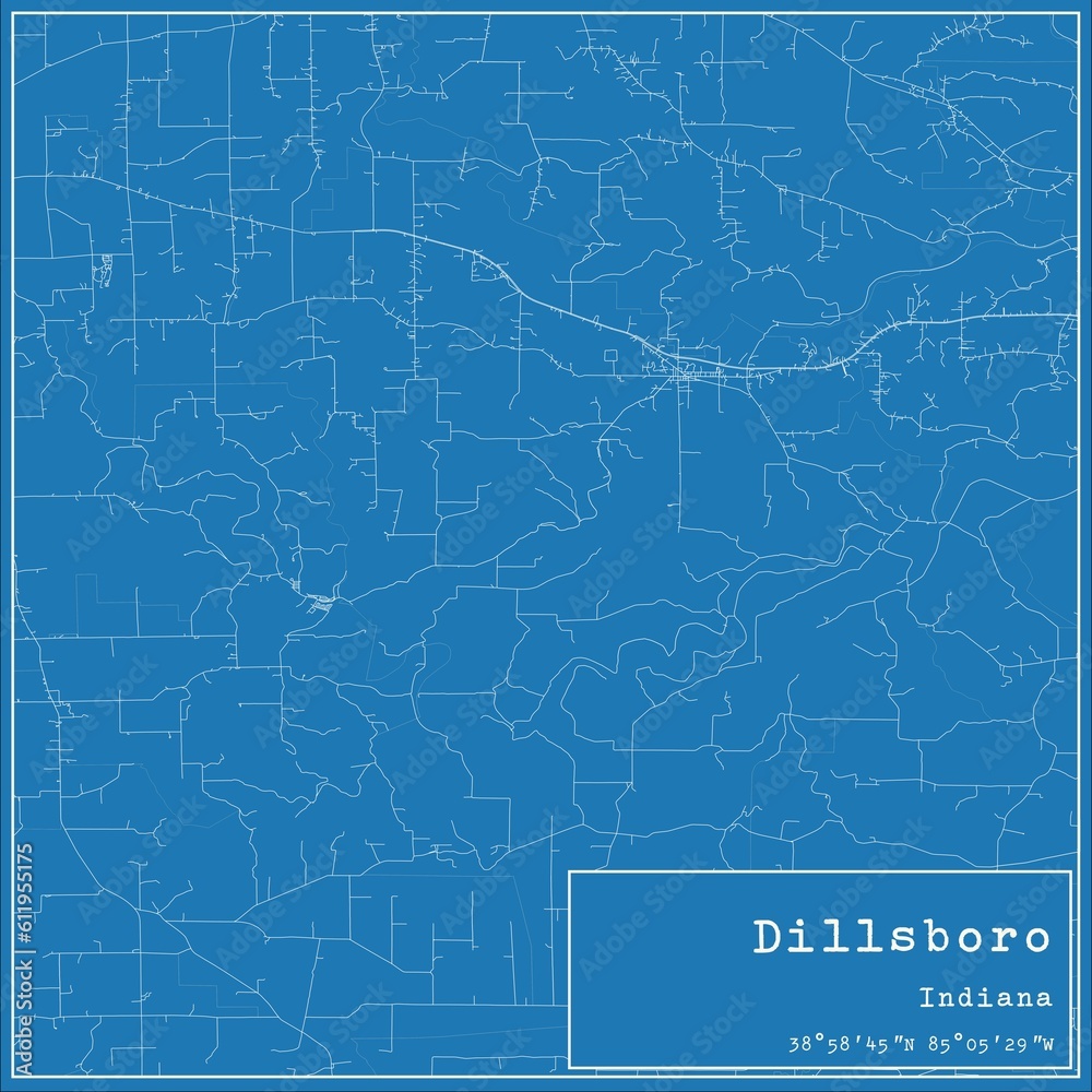 Blueprint US city map of Dillsboro, Indiana.