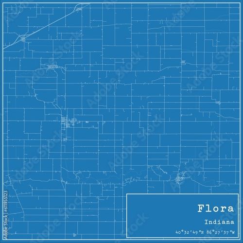 Blueprint US city map of Flora  Indiana.