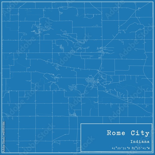 Blueprint US city map of Rome City, Indiana. photo