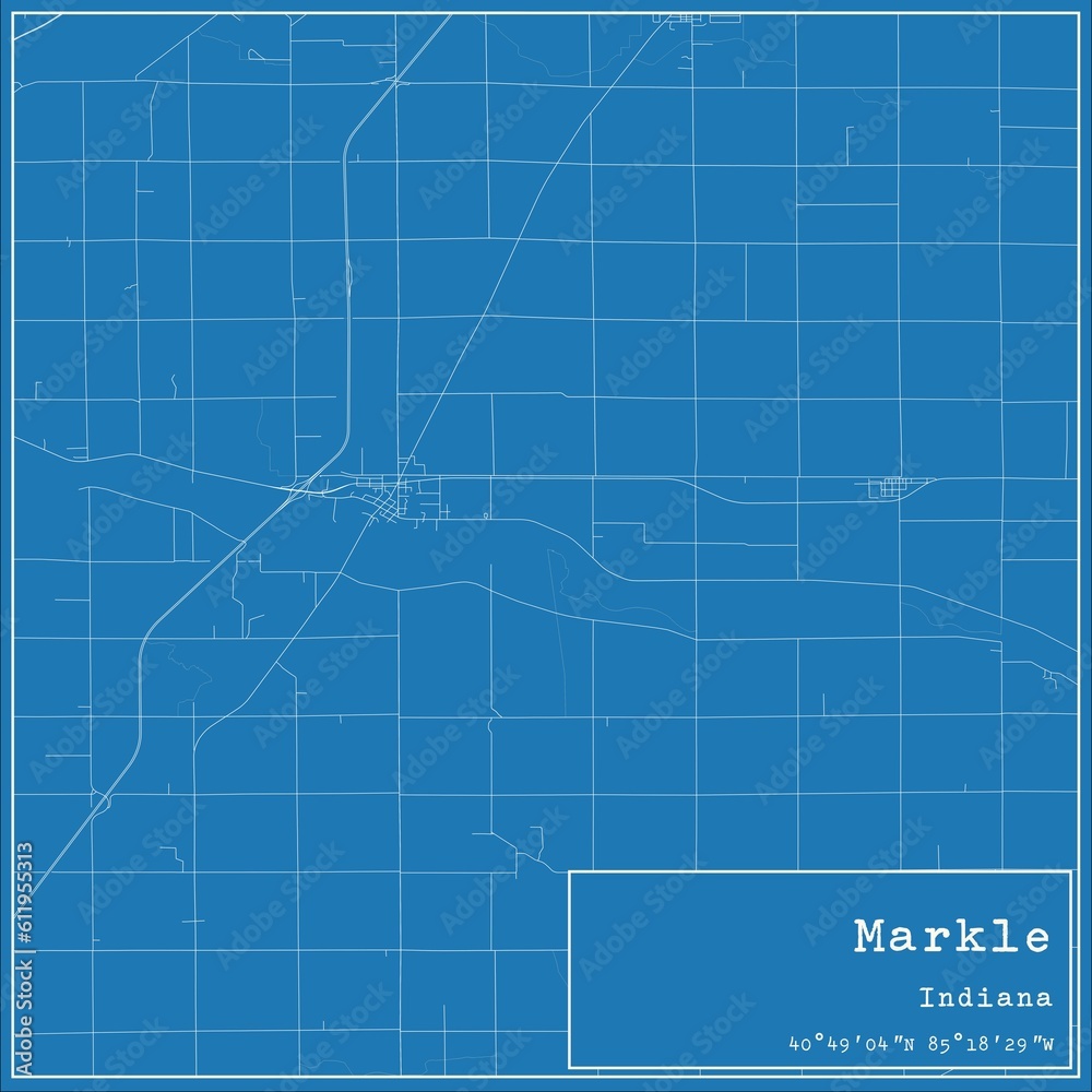 Blueprint US city map of Markle, Indiana.