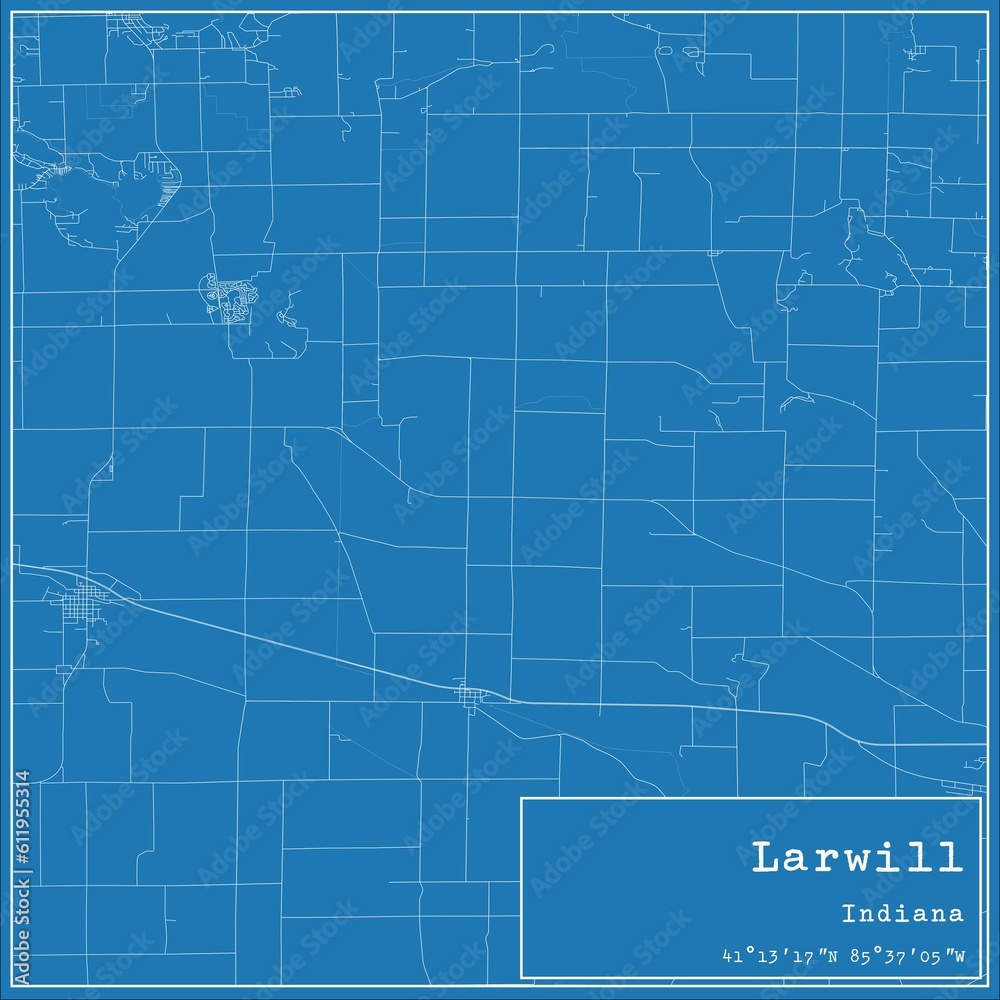Fototapeta premium Blueprint US city map of Larwill, Indiana.