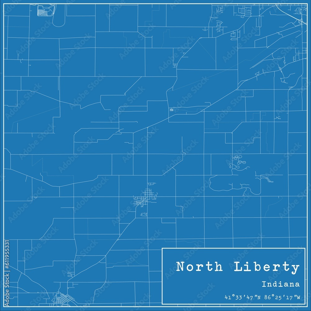 Obraz premium Blueprint US city map of North Liberty, Indiana.