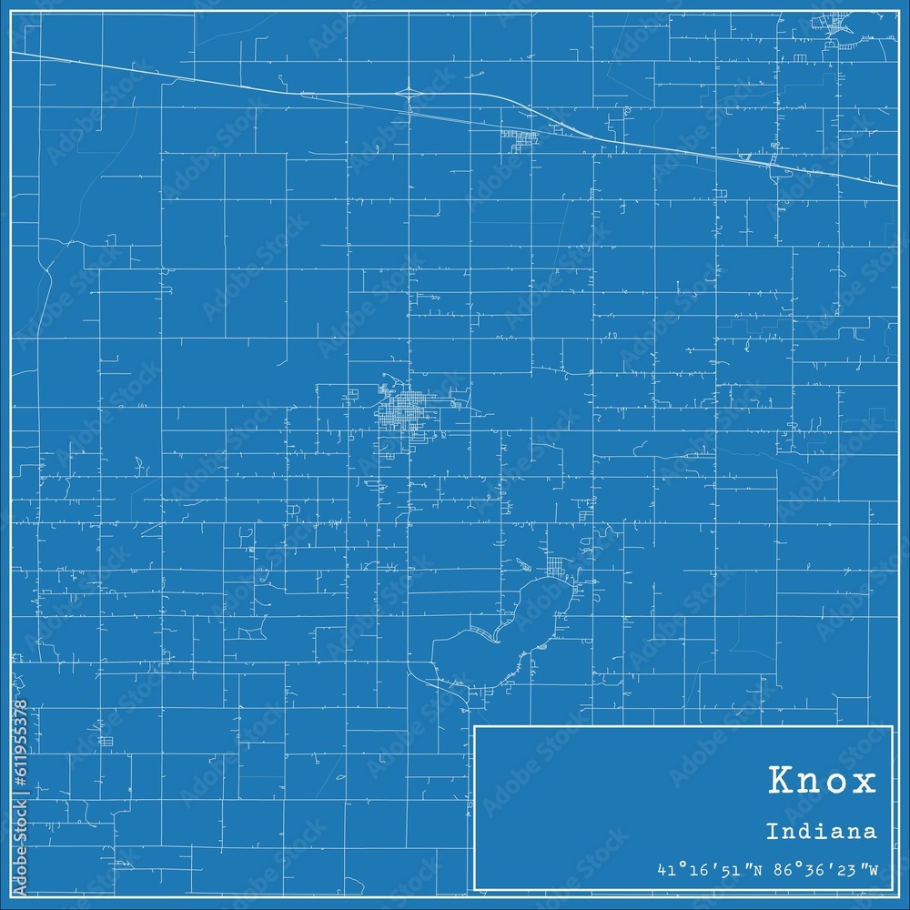 Blueprint US city map of Knox, Indiana.