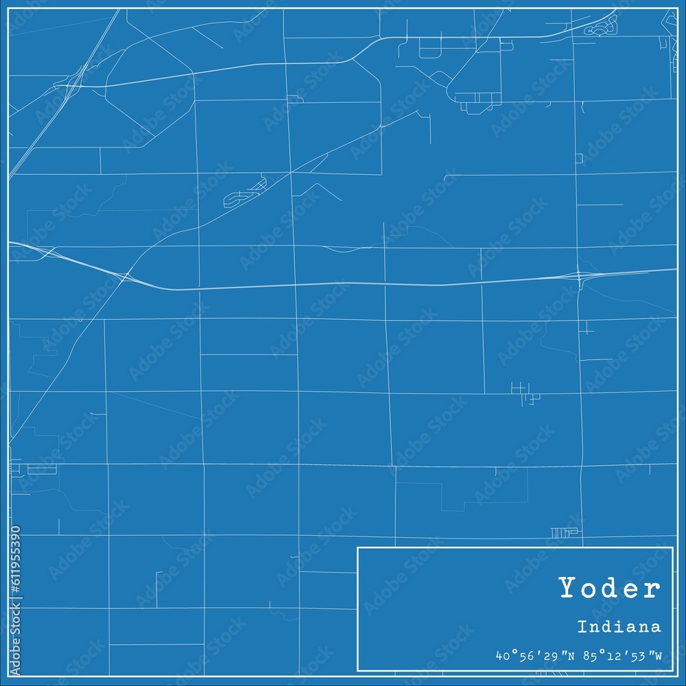 Obraz premium Blueprint US city map of Yoder, Indiana.