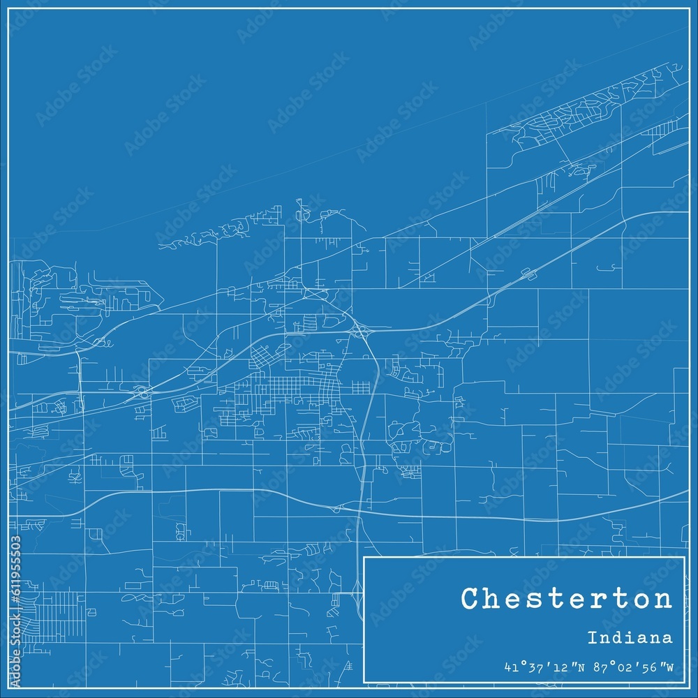 Blueprint US city map of Chesterton, Indiana.
