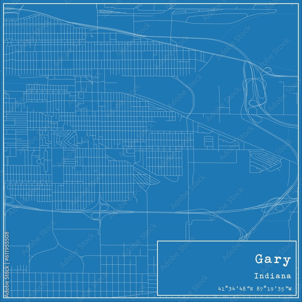 Obraz premium Blueprint US city map of Gary, Indiana.