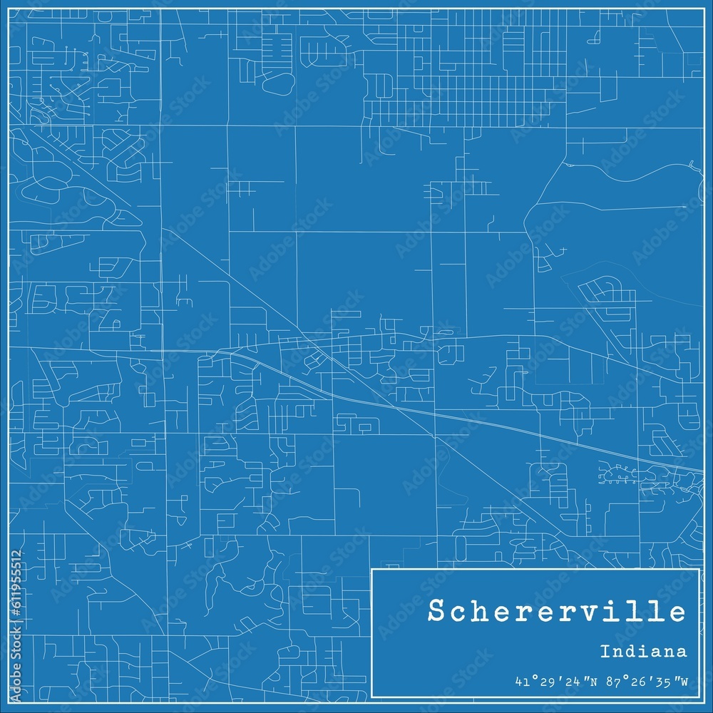 Blueprint US city map of Schererville, Indiana.