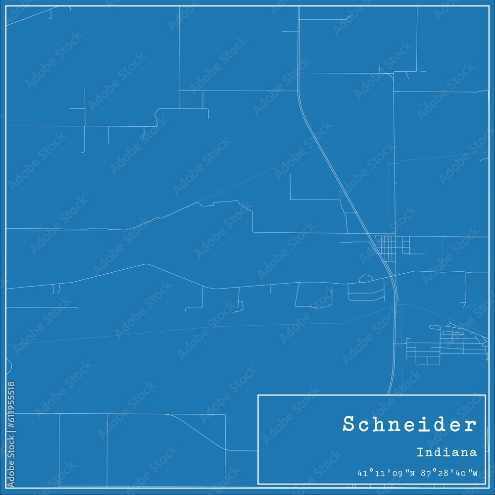Blueprint US city map of Schneider, Indiana.
