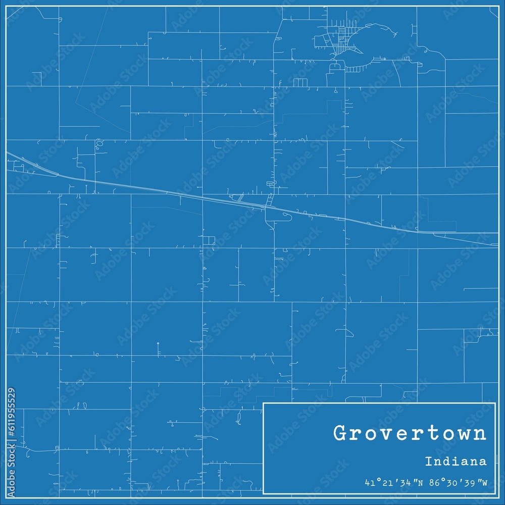 Blueprint US city map of Grovertown, Indiana.
