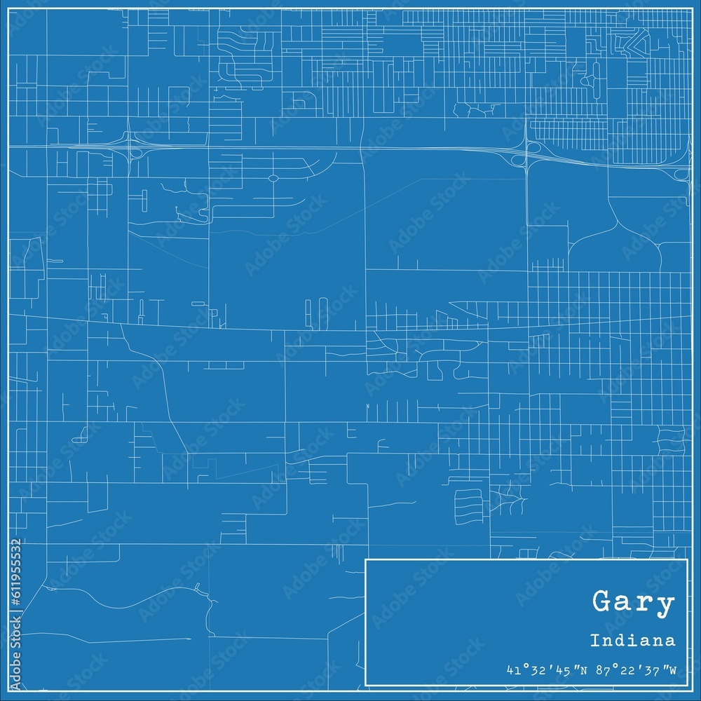 Blueprint US city map of Gary, Indiana.