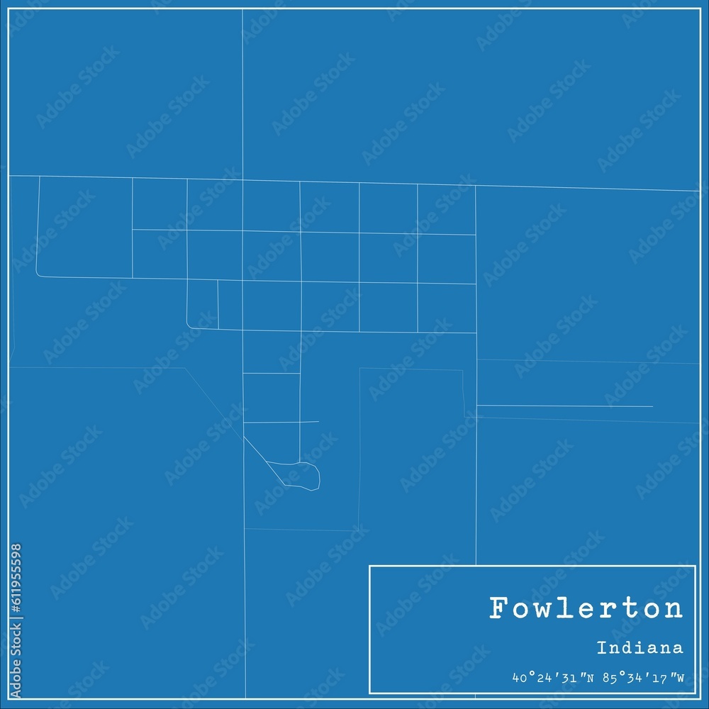 Blueprint US city map of Fowlerton, Indiana.