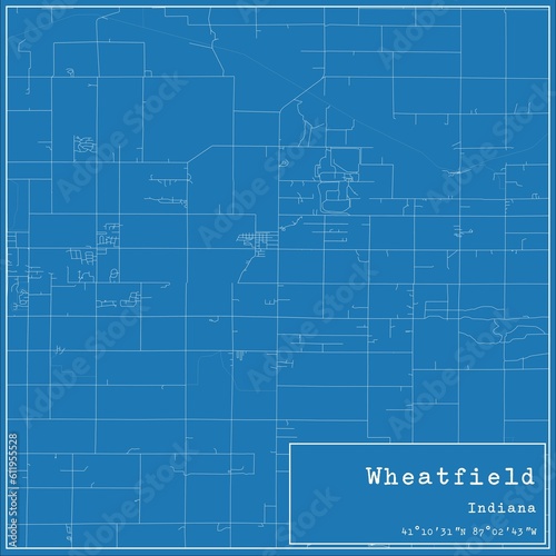 Blueprint US city map of Wheatfield, Indiana.