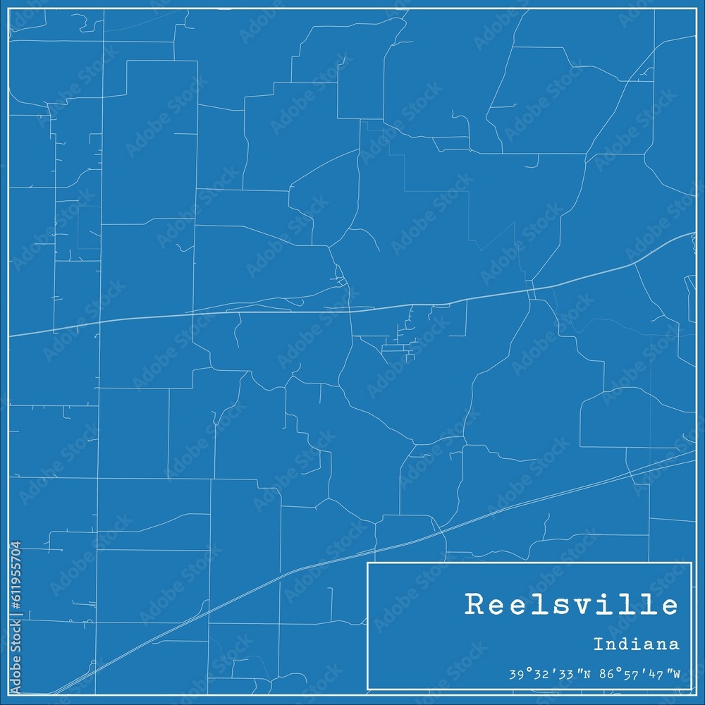 Blueprint US city map of Reelsville, Indiana.