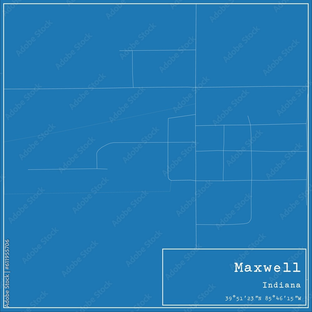 Blueprint US city map of Maxwell, Indiana.