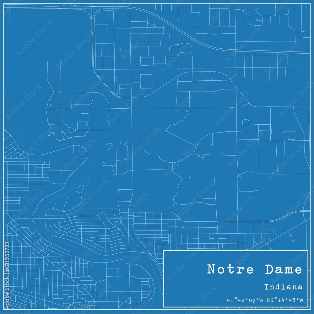 Blueprint US city map of Notre Dame, Indiana.