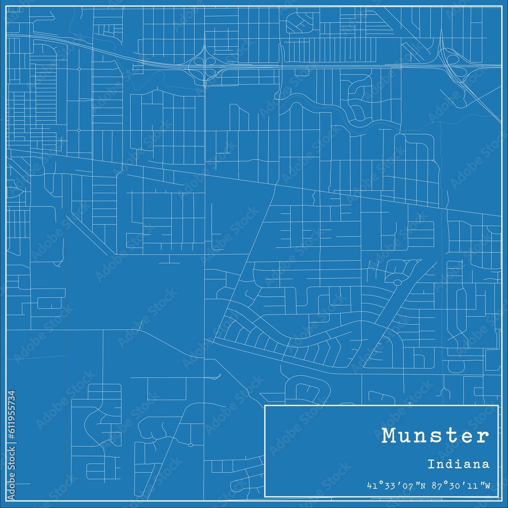 Blueprint US city map of Munster, Indiana.