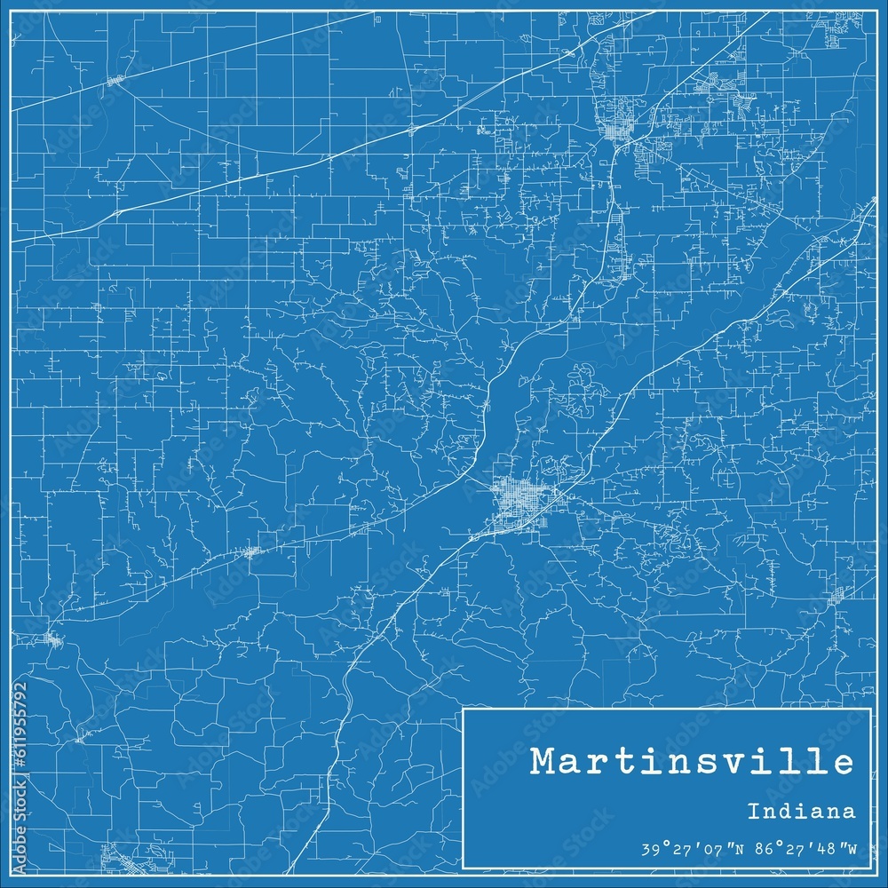 Blueprint US city map of Martinsville, Indiana.