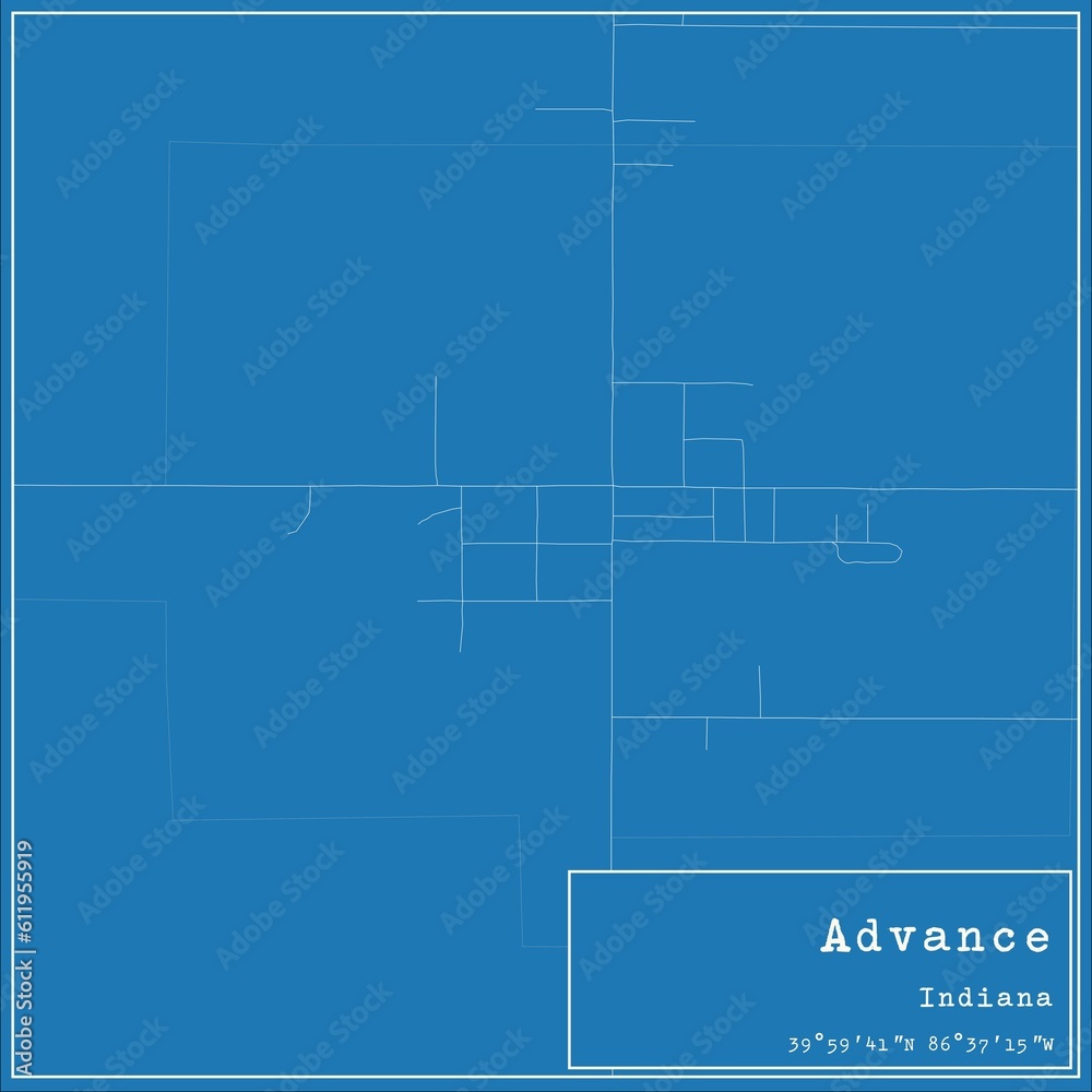 Blueprint US city map of Advance, Indiana.