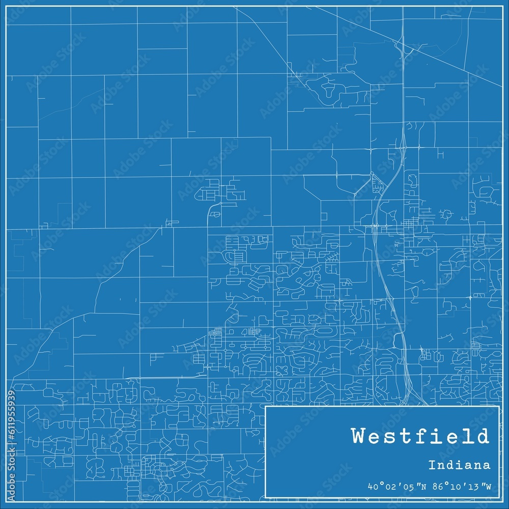 Blueprint US city map of Westfield, Indiana.