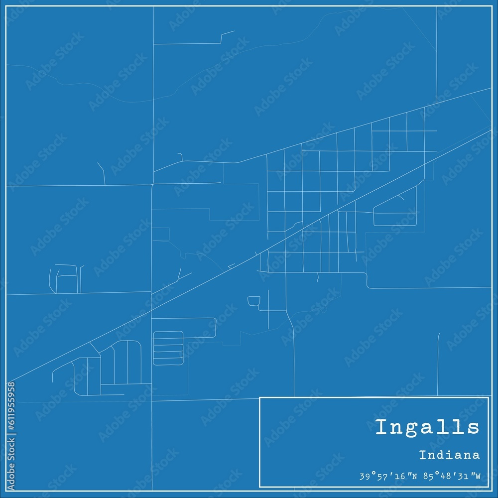 Blueprint US city map of Ingalls, Indiana.