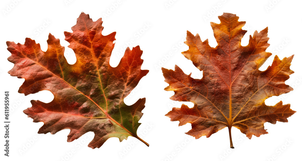 Collection of northern red oak leaf cutout isolated on transparent