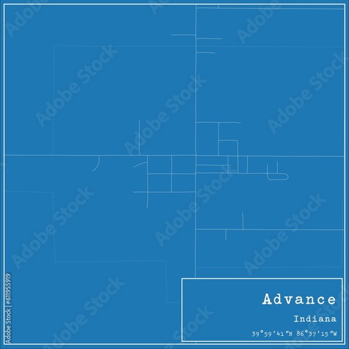Blueprint US city map of Advance, Indiana.