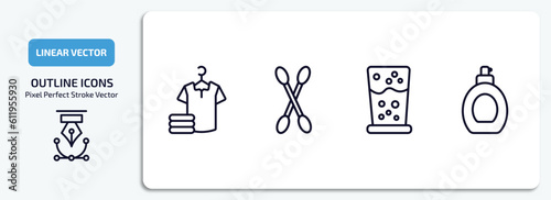 cleaning outline icons set. cleaning thin line icons pack included laundry, tampon cleanin, emulsion, perfume cleanin vector.