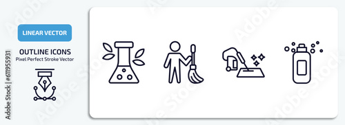 cleaning outline icons set. cleaning thin line icons pack included preservatives, cleaner, carpet cleaning, shampoo vector.