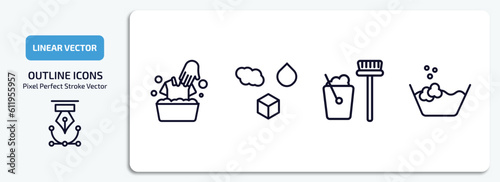 cleaning outline icons set. cleaning thin line icons pack included washing clothes, states of matter, dustpan cleanin, wash vector.
