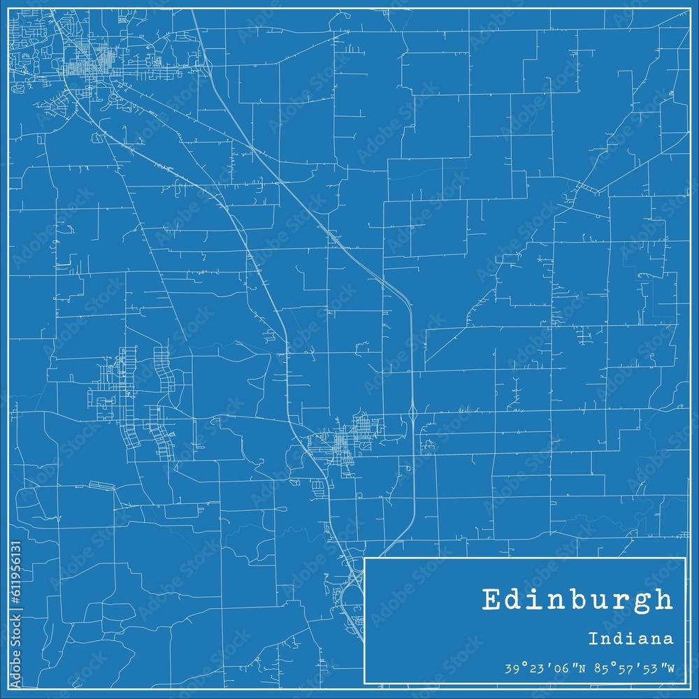 Blueprint US city map of Edinburgh, Indiana.