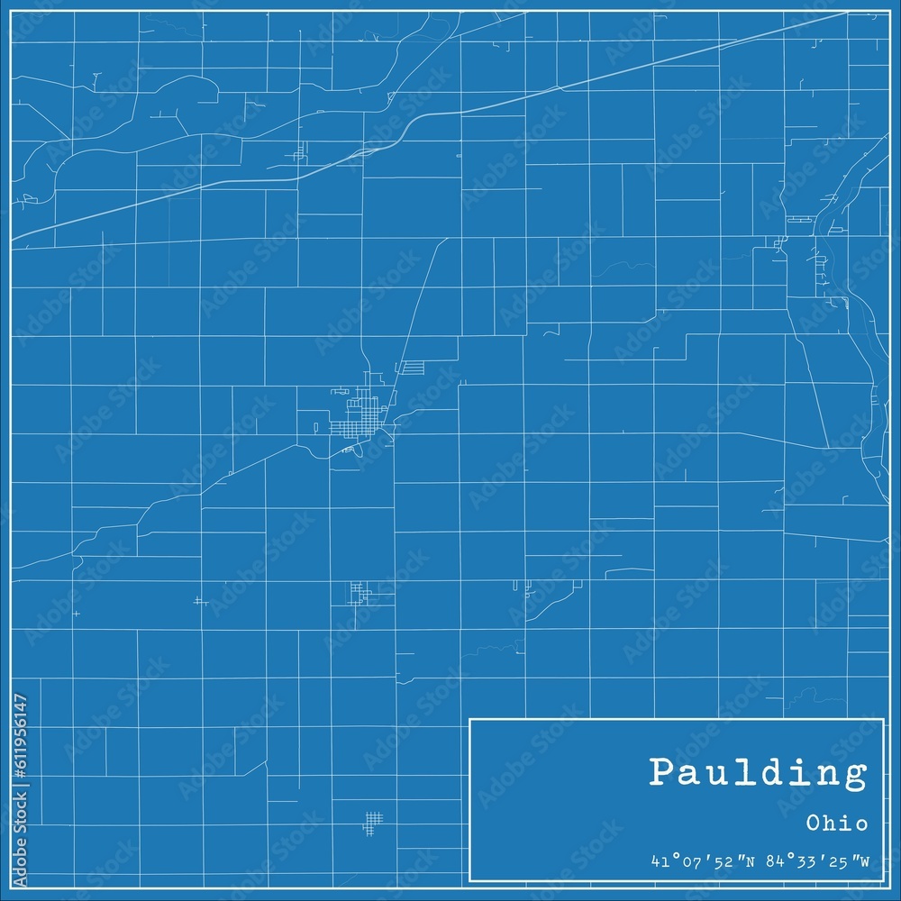 Blueprint US city map of Paulding, Ohio.