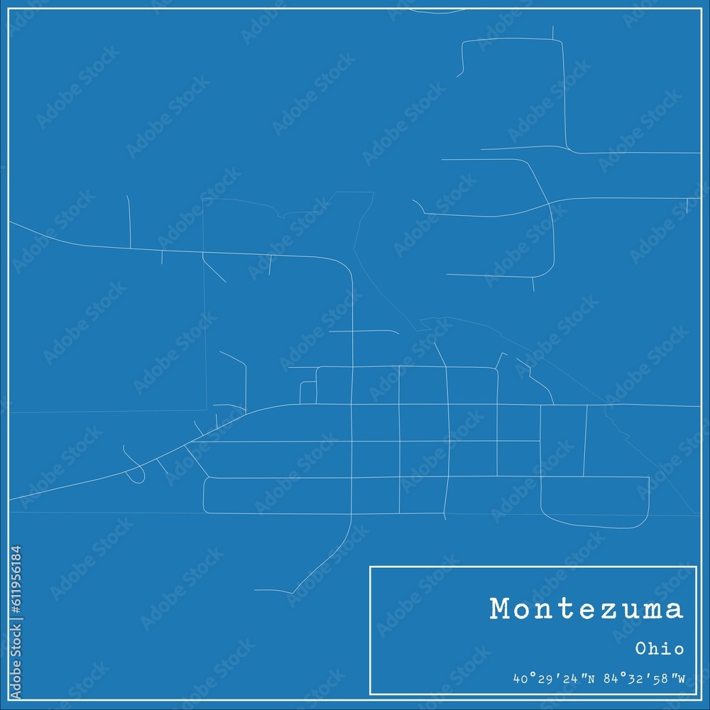 Blueprint US city map of Montezuma, Ohio.