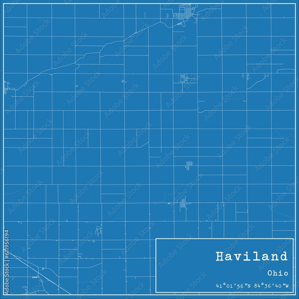 Blueprint US city map of Haviland, Ohio.
