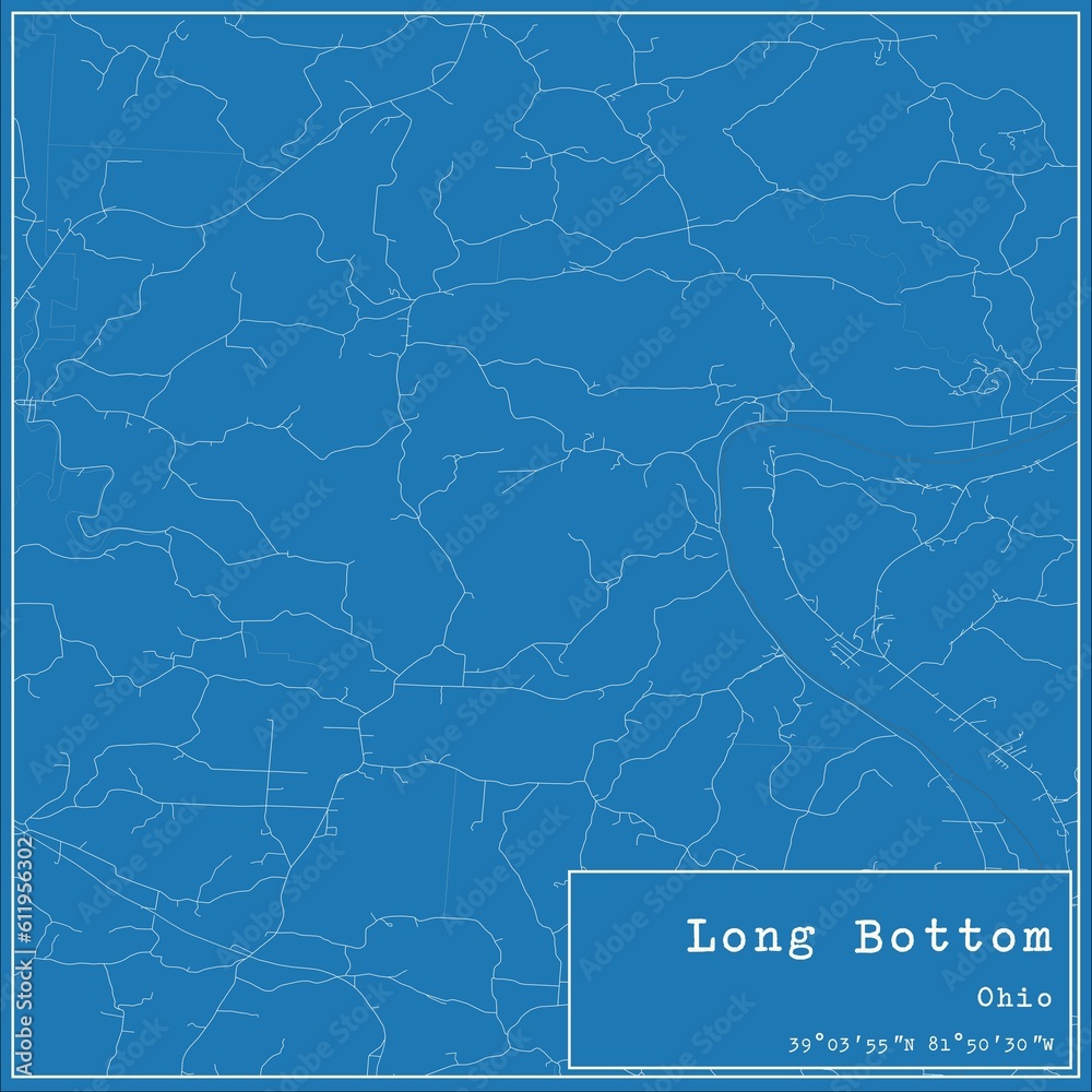 Blueprint US city map of Long Bottom, Ohio.