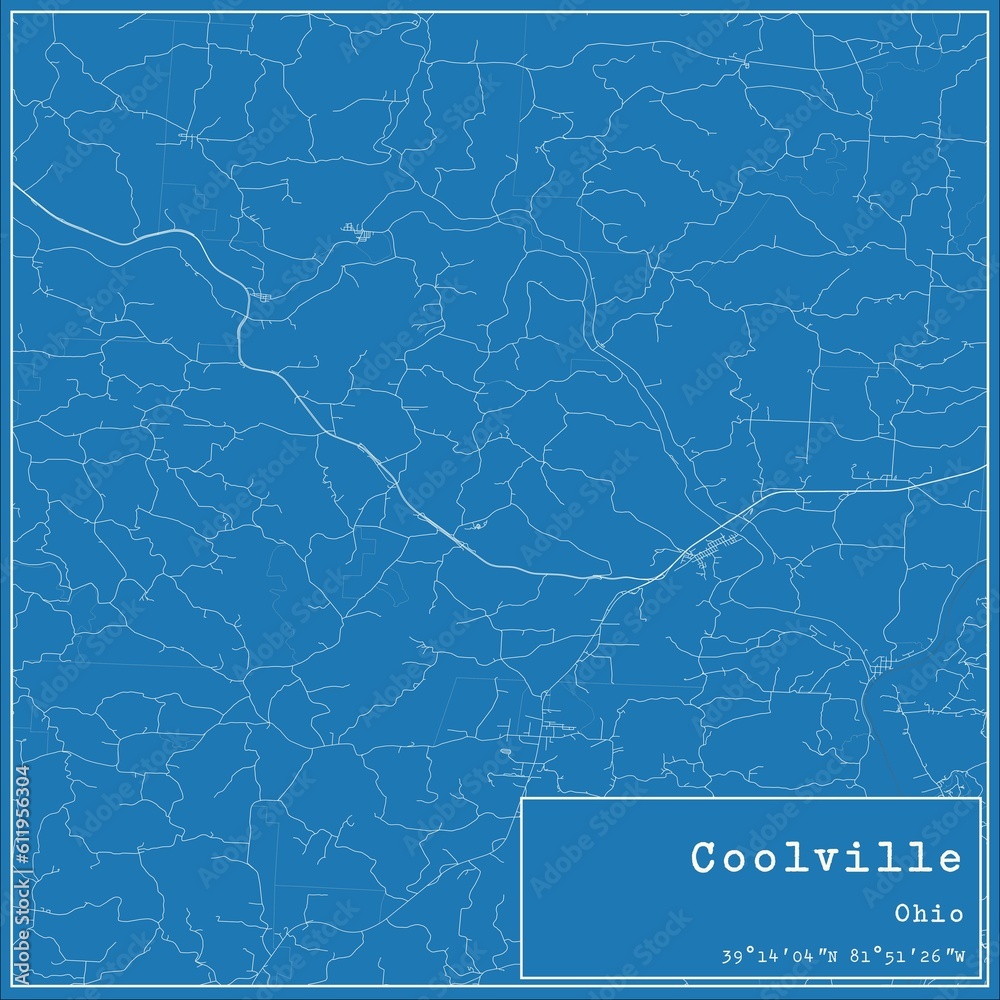 Blueprint US city map of Coolville, Ohio.