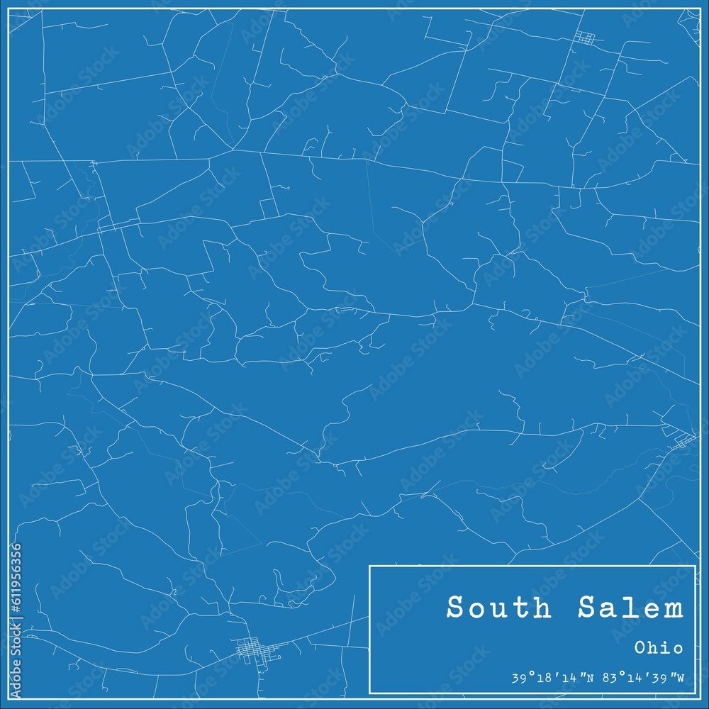 Blueprint US city map of South Salem, Ohio.