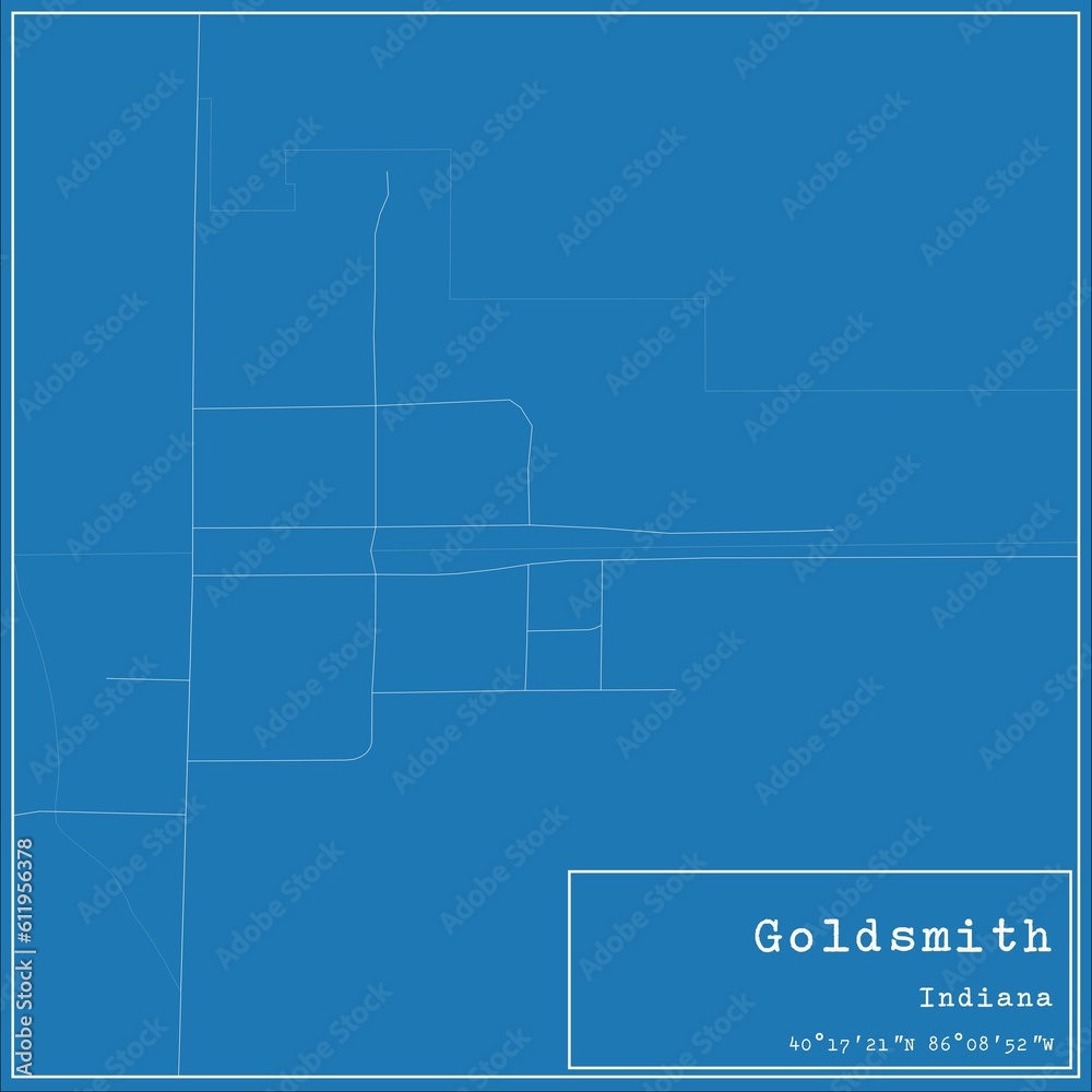 Blueprint US city map of Goldsmith, Indiana.